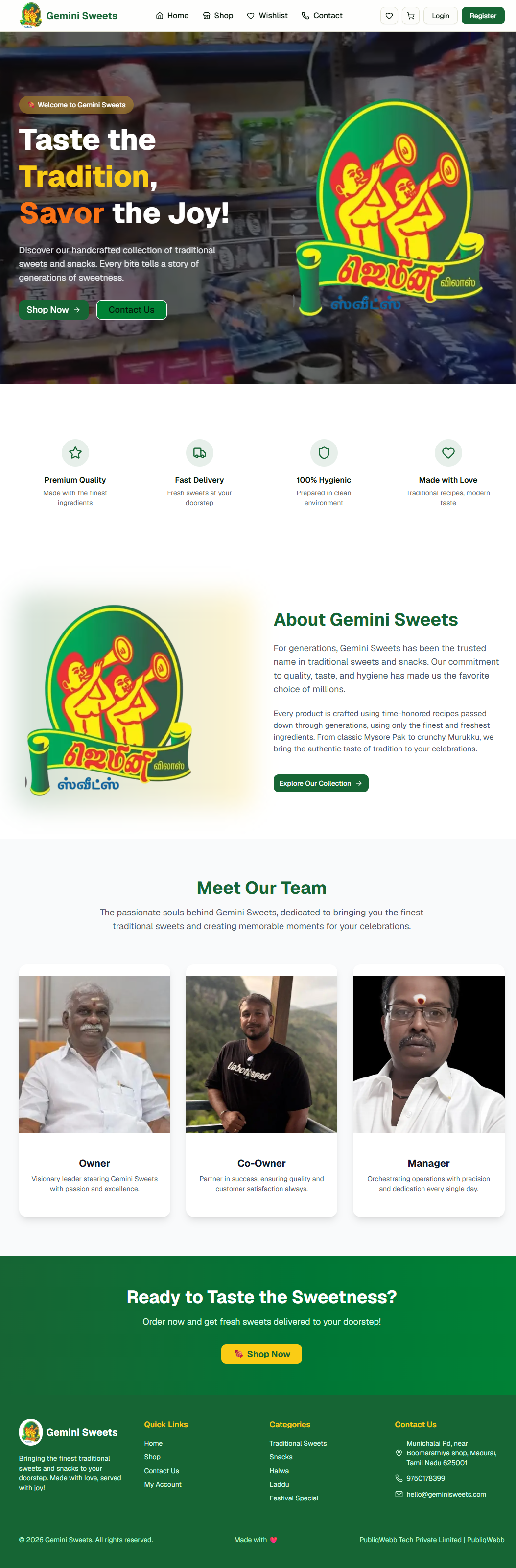Gemini Sweets website showcase Full Page Website Preview
